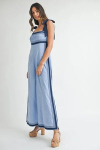 MABLE Linen Mix Chevron Sail Shoulder Strap Jumpsuit - Brittney MADE
