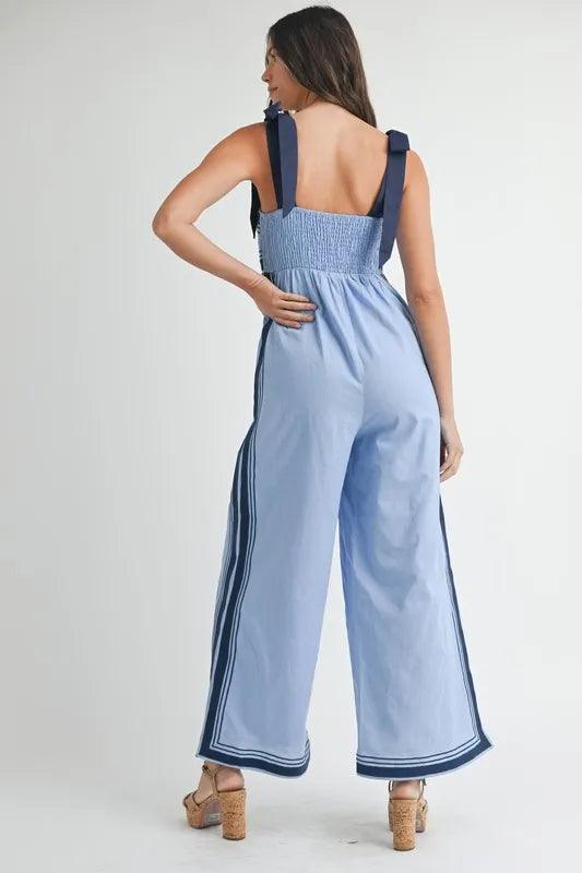 MABLE Linen Mix Chevron Sail Shoulder Strap Jumpsuit - Brittney MADE