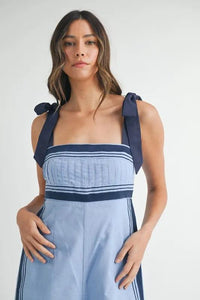 MABLE Linen Mix Chevron Sail Shoulder Strap Jumpsuit - Brittney MADE