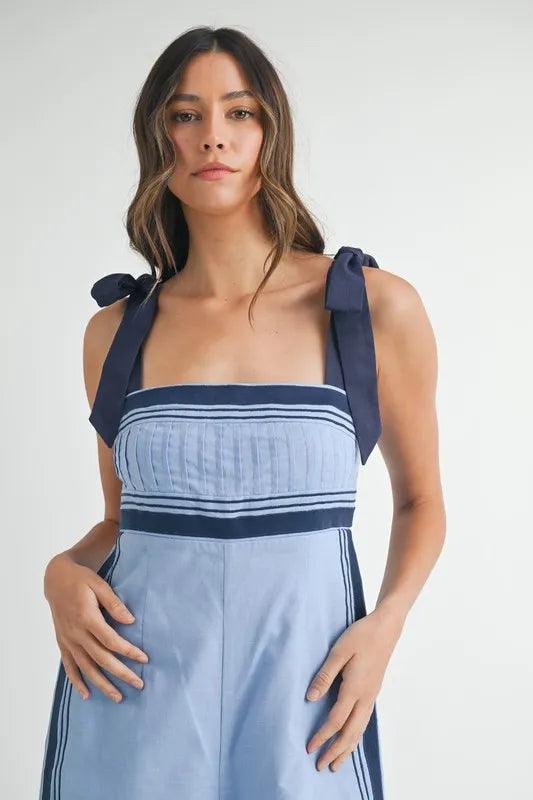 MABLE Linen Mix Chevron Sail Shoulder Strap Jumpsuit - Brittney MADE