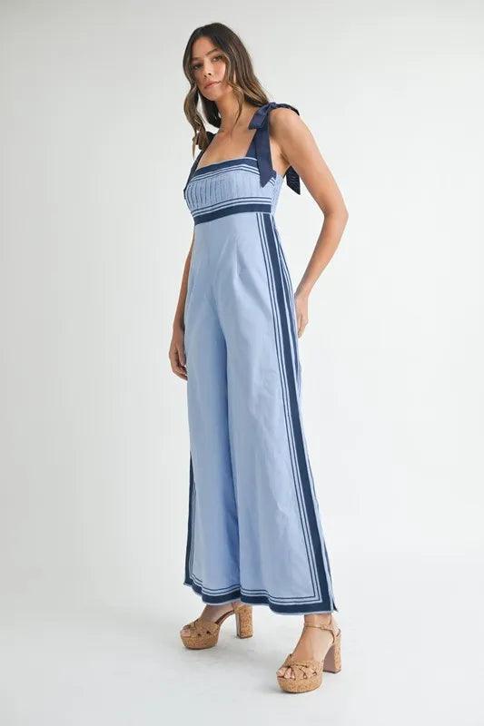 MABLE Linen Mix Chevron Sail Shoulder Strap Jumpsuit - Brittney MADE