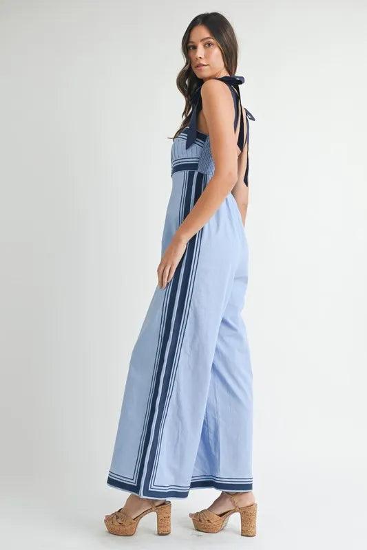 MABLE Linen Mix Chevron Sail Shoulder Strap Jumpsuit - Brittney MADE