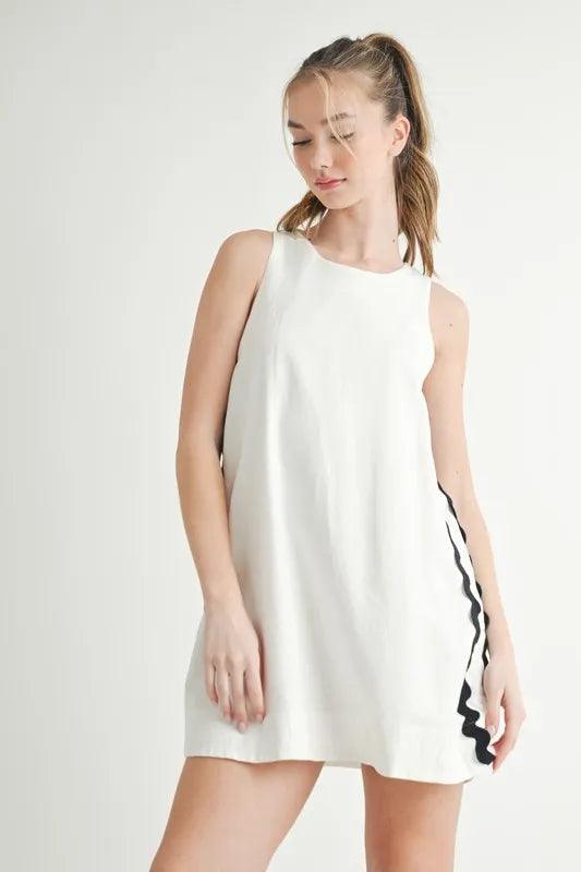 MABLE Linen Mix Side Ric Rac A-Line Mini Dress - Brittney MADE