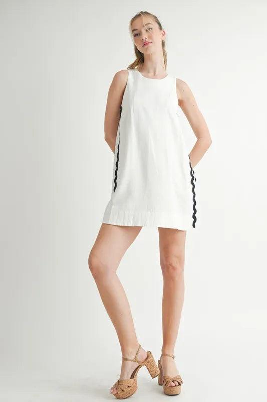 MABLE Linen Mix Side Ric Rac A-Line Mini Dress - Brittney MADE