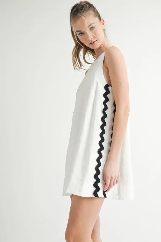 MABLE Linen Mix Side Ric Rac A-Line Mini Dress - Brittney MADE
