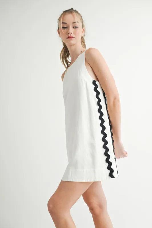 MABLE Linen Mix Side Ric Rac A-Line Mini Dress - Brittney MADE