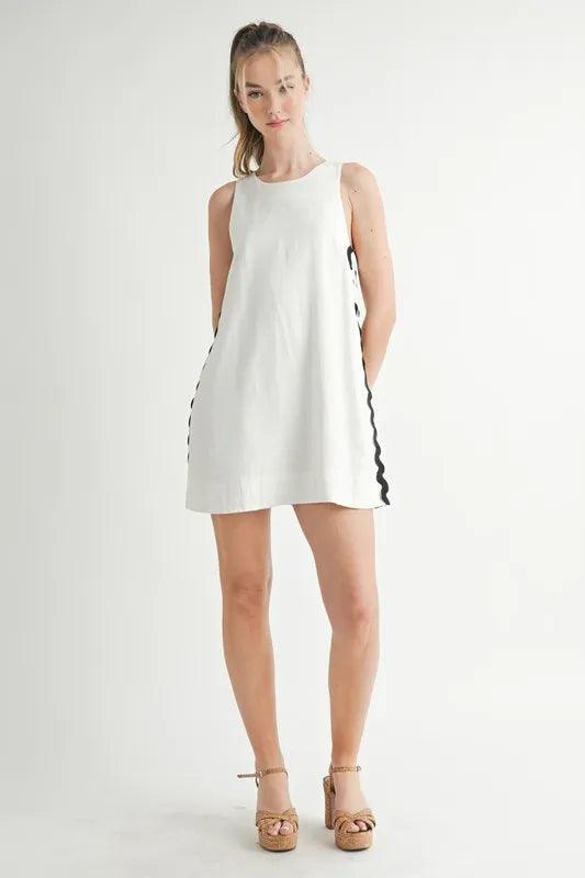 MABLE Linen Mix Side Ric Rac A-Line Mini Dress - Brittney MADE