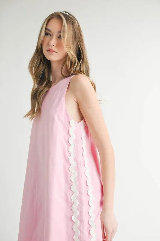MABLE Linen Mix Side Ric Rac A-Line Mini Dress - Brittney MADE
