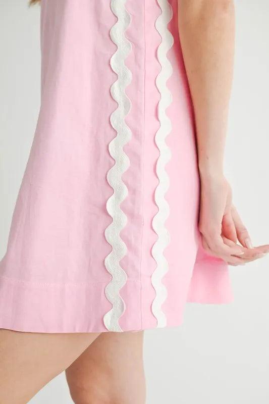 MABLE Linen Mix Side Ric Rac A-Line Mini Dress - Brittney MADE