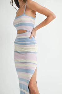 MABLE Multi Color Striped Front Cutout Knit Midi Dress - Brittney MADE