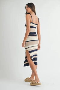 MABLE Multi Color Striped Front Cutout Knit Midi Dress - Brittney MADE