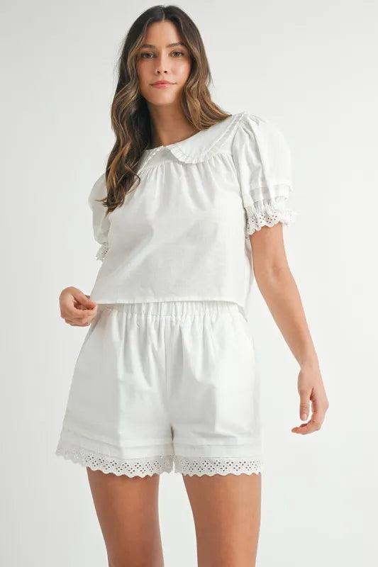 MABLE Peter Pan Collar Babydoll Blouse and Shorts Set - Brittney MADE