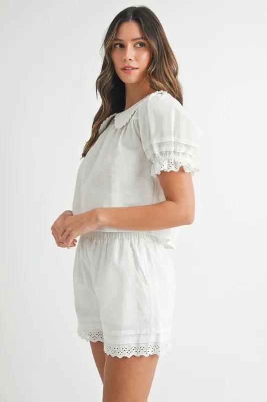 MABLE Peter Pan Collar Babydoll Blouse and Shorts Set - Brittney MADE