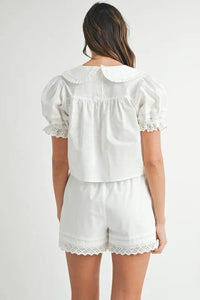 MABLE Peter Pan Collar Babydoll Blouse and Shorts Set - Brittney MADE
