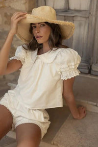 MABLE Peter Pan Collar Babydoll Blouse and Shorts Set - Brittney MADE