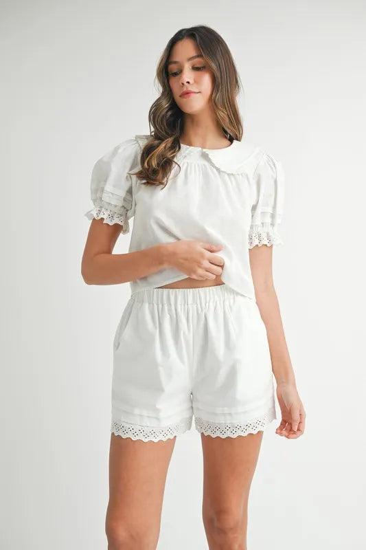 MABLE Peter Pan Collar Babydoll Blouse and Shorts Set - Brittney MADE