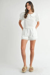 MABLE Peter Pan Collar Babydoll Blouse and Shorts Set - Brittney MADE