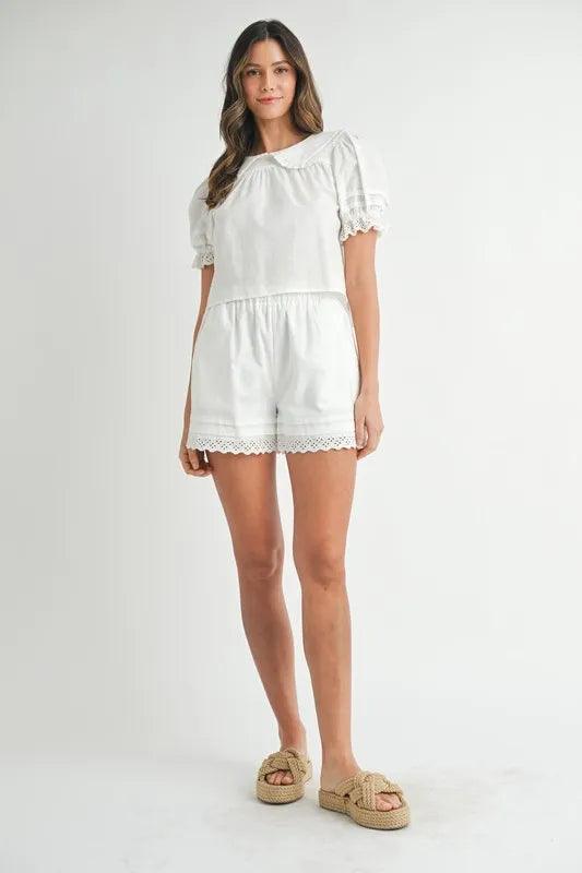 MABLE Peter Pan Collar Babydoll Blouse and Shorts Set - Brittney MADE