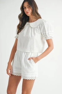 MABLE Peter Pan Collar Babydoll Blouse and Shorts Set - Brittney MADE