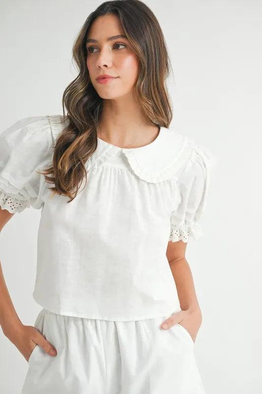 MABLE Peter Pan Collar Babydoll Blouse and Shorts Set - Brittney MADE