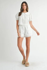 MABLE Peter Pan Collar Babydoll Blouse and Shorts Set - Brittney MADE