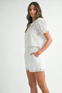 MABLE Peter Pan Collar Babydoll Blouse and Shorts Set - Brittney MADE