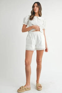 MABLE Peter Pan Collar Babydoll Blouse and Shorts Set - Brittney MADE