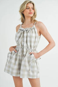 MABLE Plaid Sleeveless Button Down Romper - Brittney MADE