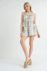 MABLE Plaid Sleeveless Button Down Romper - Brittney MADE