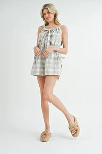 MABLE Plaid Sleeveless Button Down Romper - Brittney MADE