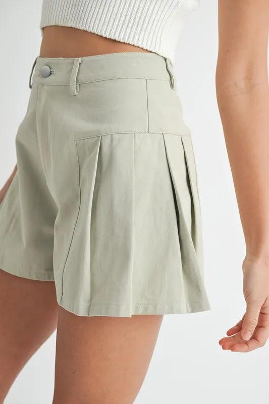MABLE Pleated High Waist Twill Shorts - Brittney MADE