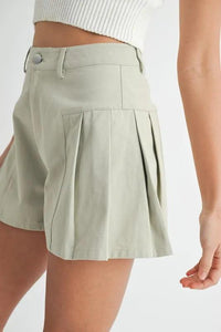 MABLE Pleated High Waist Twill Shorts - Brittney MADE