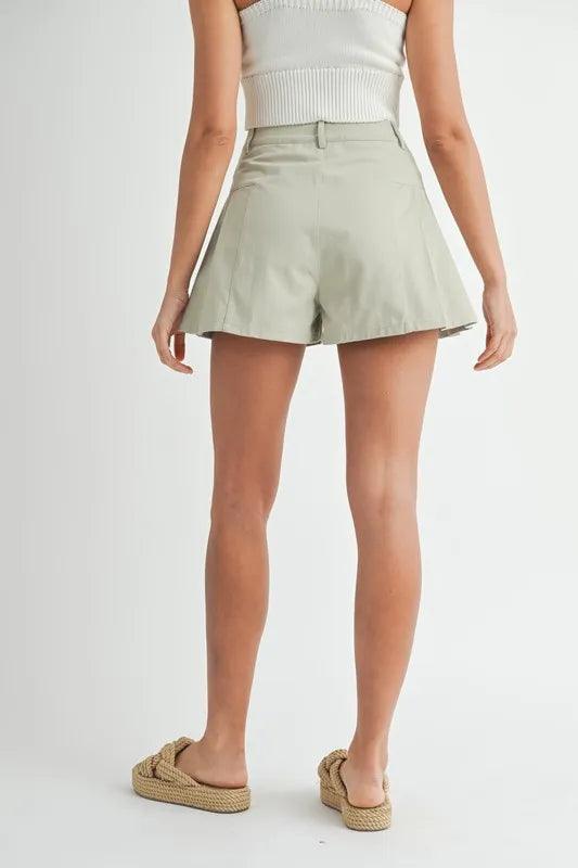 MABLE Pleated High Waist Twill Shorts - Brittney MADE
