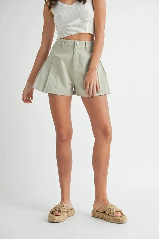 MABLE Pleated High Waist Twill Shorts - Brittney MADE