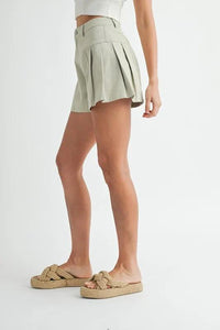 MABLE Pleated High Waist Twill Shorts - Brittney MADE
