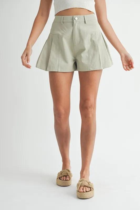 MABLE Pleated High Waist Twill Shorts - Brittney MADE