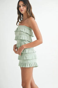 MABLE Pointelle Knit Fabric Ruffled Tube Romper - Brittney MADE
