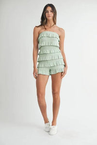 MABLE Pointelle Knit Fabric Ruffled Tube Romper - Brittney MADE
