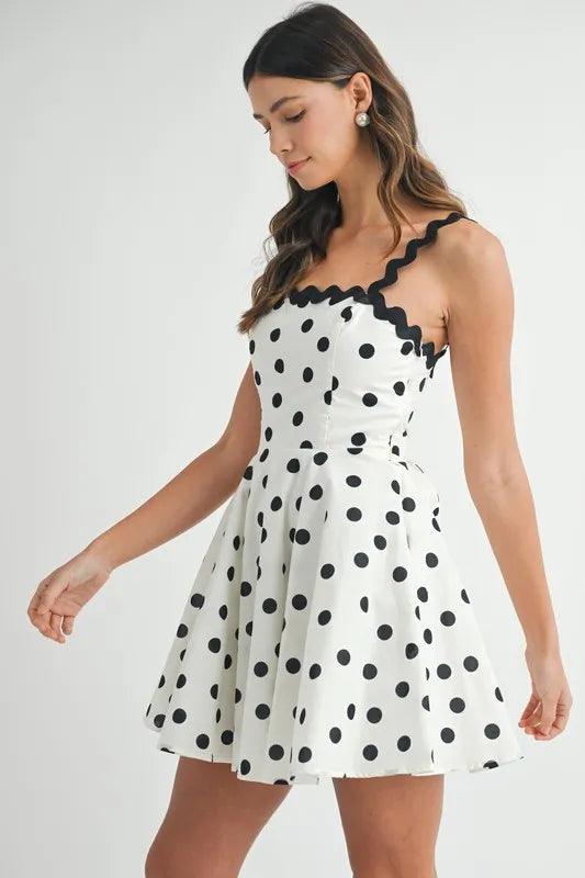MABLE Polka Dot Mini Dress with Ricrac Trim Strap - Brittney MADE