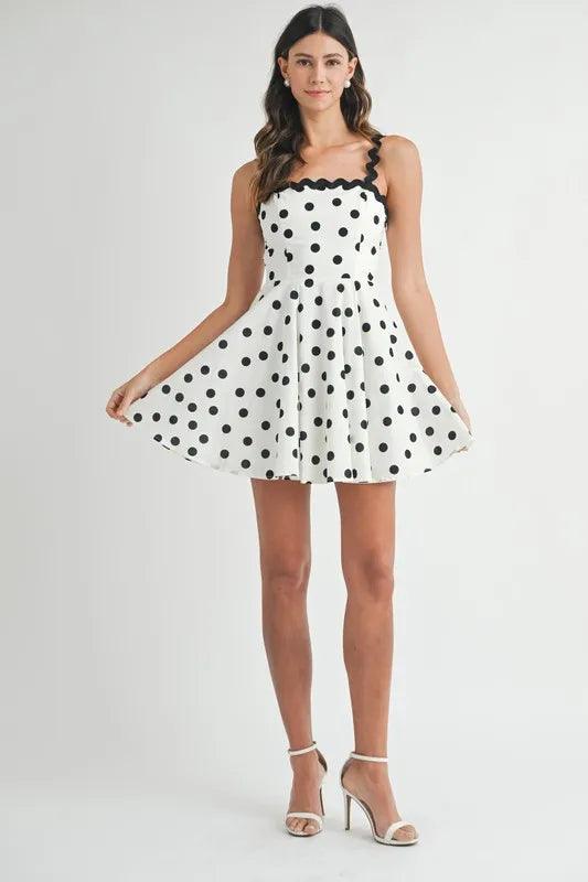 MABLE Polka Dot Mini Dress with Ricrac Trim Strap - Brittney MADE