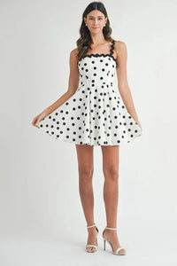 MABLE Polka Dot Mini Dress with Ricrac Trim Strap - Brittney MADE