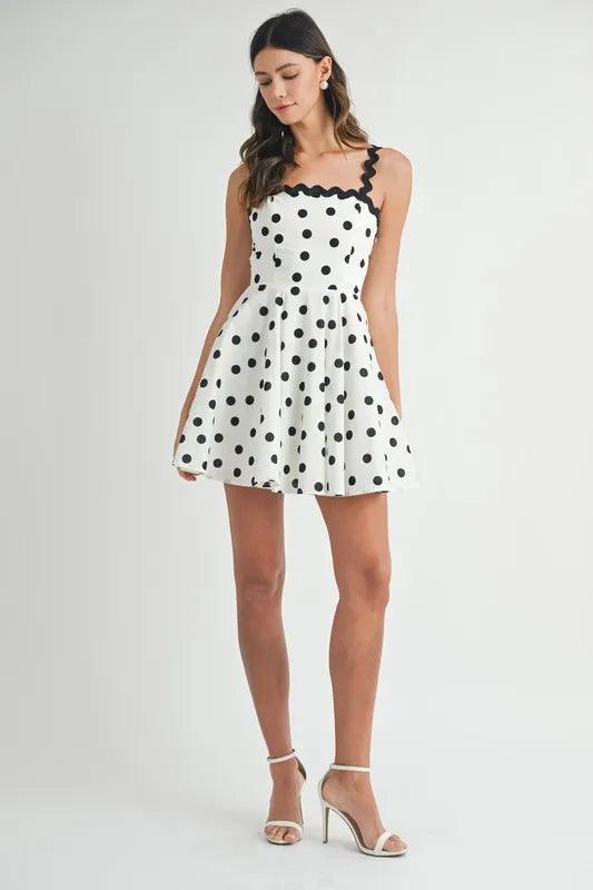 MABLE Polka Dot Mini Dress with Ricrac Trim Strap - Brittney MADE