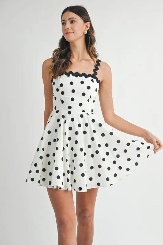 MABLE Polka Dot Mini Dress with Ricrac Trim Strap - Brittney MADE