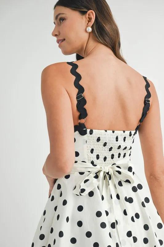 MABLE Polka Dot Mini Dress with Ricrac Trim Strap - Brittney MADE