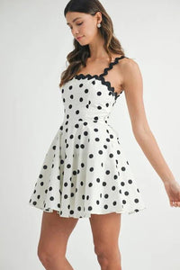 MABLE Polka Dot Mini Dress with Ricrac Trim Strap - Brittney MADE