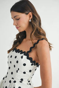 MABLE Polka Dot Mini Dress with Ricrac Trim Strap - Brittney MADE