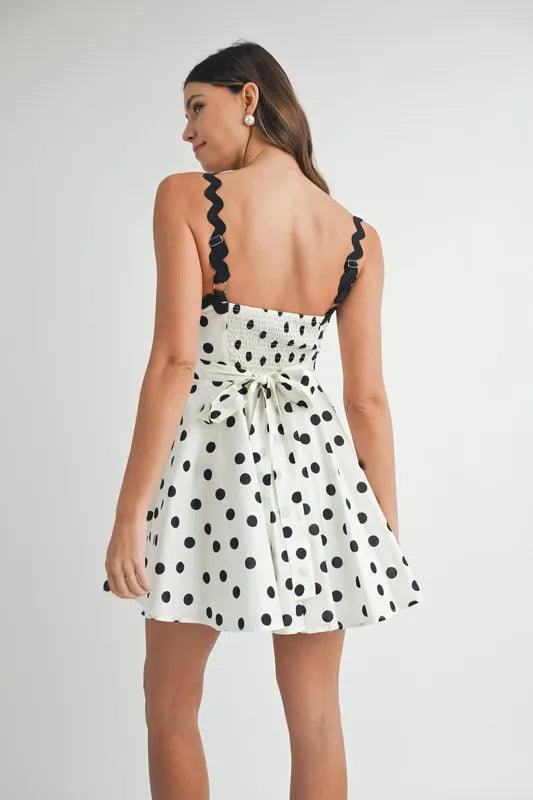 MABLE Polka Dot Mini Dress with Ricrac Trim Strap - Brittney MADE