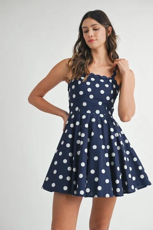 MABLE Polka Dot Mini Dress with Ricrac Trim Strap - Brittney MADE