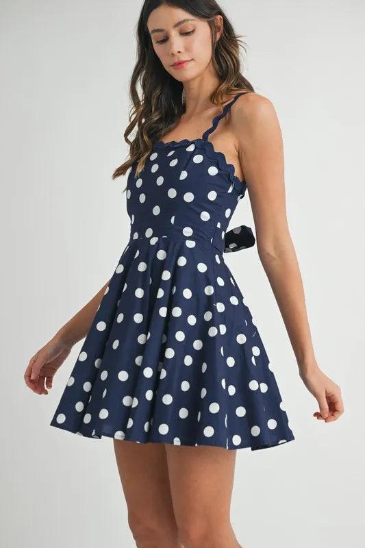 MABLE Polka Dot Mini Dress with Ricrac Trim Strap - Brittney MADE