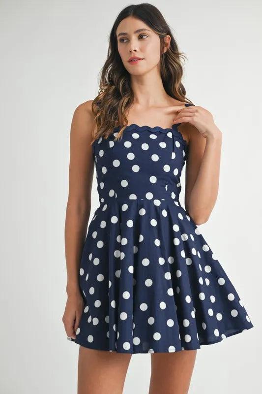 MABLE Polka Dot Mini Dress with Ricrac Trim Strap - Brittney MADE